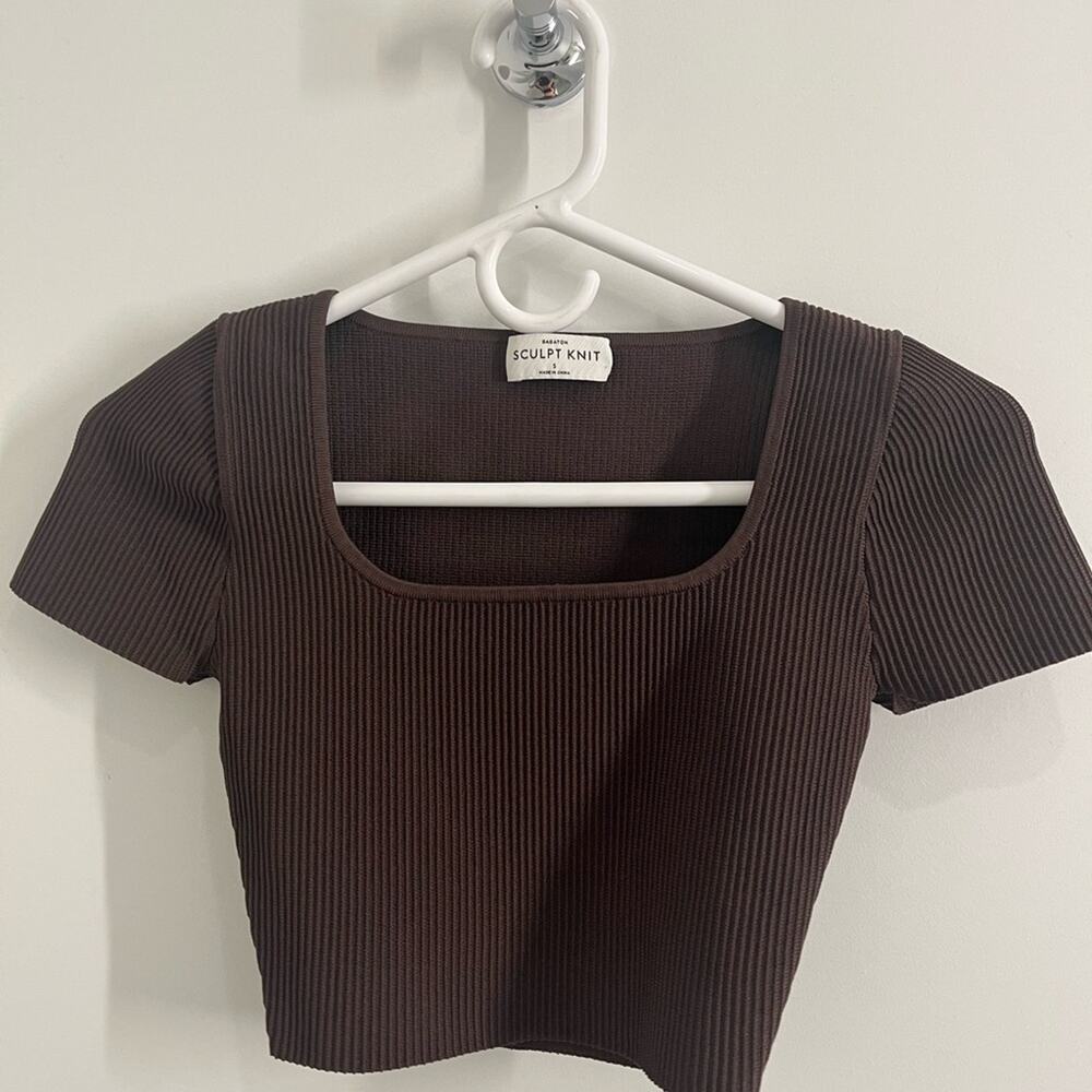 Babaton Brown Ribbed Crop Top Aritzia stretch sculpt knit
